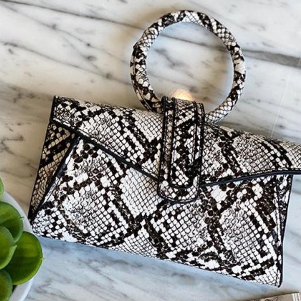 ❌SOLD❌ Small Ring Handle Snake Print Clutch - Picture 1 of 1